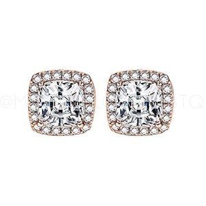 18k Rose Gold Halo Square Stud Earrings